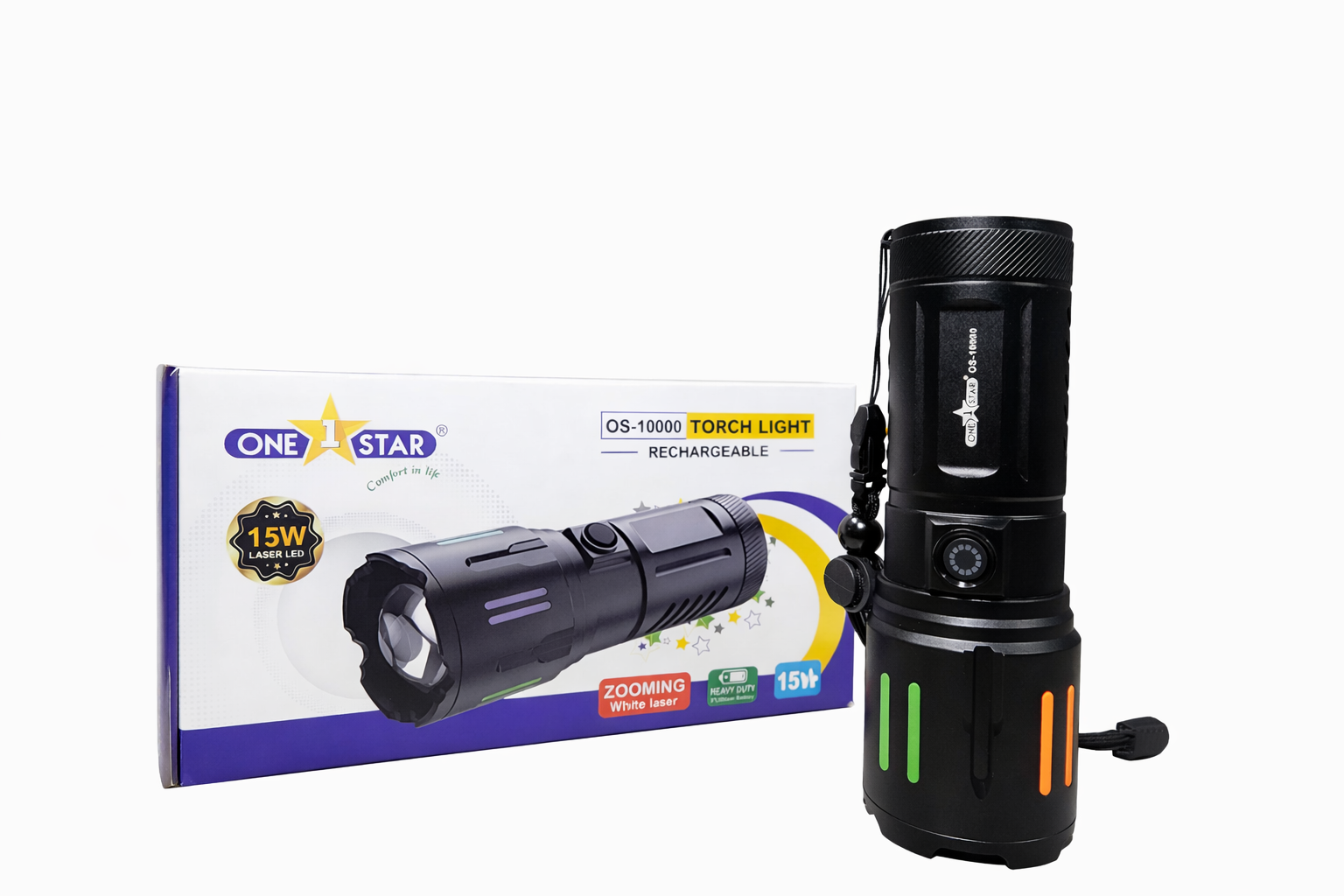 Powerful Aluminium Alloy Flashlight One star- 10000+mAh Rechargeable White Laser LED Torch | 800M Range, Waterproof, Type-C USB